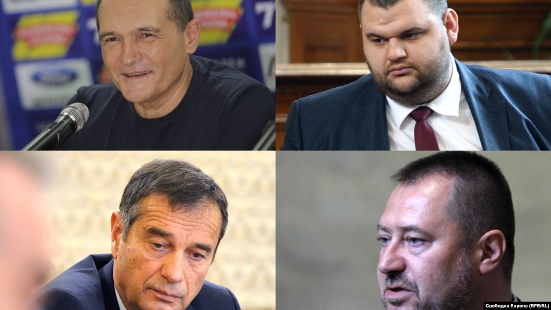 Васил Божков, Делян Пеевски, Илко Желязков и Петър Харалампиев. Другите двама санкционирани са Александър Манолев и Красимир Томов