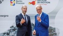 Premijer Crne Gore Milojko Spajić sa njemačkim kancelarom Fridrihom Mercom na samitu Berlinskog procesa u Budvi, 22. oktobar 2026. 