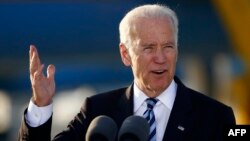 U.S. Vice President Joe Biden speaks after arriving at Larnaca airport in Cyprus on May 21.