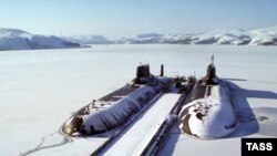 Russian nuclear-powered submarines carry fourth-generation ballistic missiles, seen at a naval base in the Barents Sea in December.