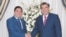 Раисони ҷумҳуриҳои Туркманистон ва Тоҷикистон Қурбонгулӣ Бердимуҳаммадов ва Эмомалӣ Раҳмон дар Ишқобод 