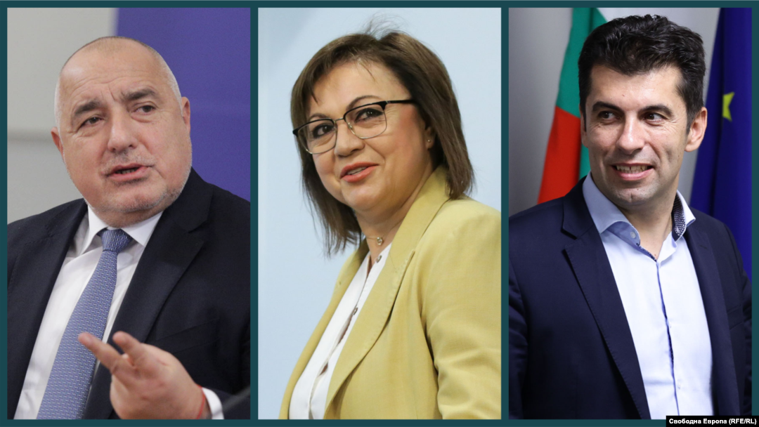 Бойко Борисов - лидер на ГЕРБ, Корнелия Нинова - председател на БСП и Кирил Петков - съосновател на "Продължаваме промяната". Колаж.