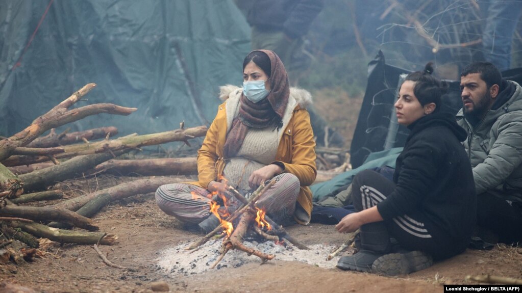 Migrants camp on the Belarusian-Polish border in the Hrodna region. 