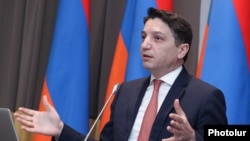 Armenia - Finance Minister Vahe Hovhannisian speaks during a press conference in Yerevan, December 25, 2024.