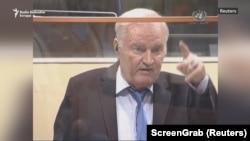 Former Bosnian Serb military leader Ratko Mladic speaks at his appeal hearing in The Hague on August 26.