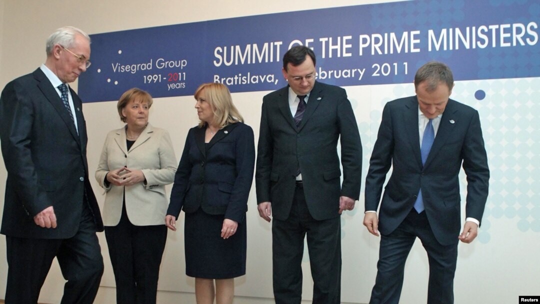 Participants at a summit of leaders of the Visegrad Group in Bratislava