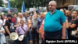 Vojislav Seselj, leader of Serbian Radical Party, protesting against a festival of Kosovo culture in Belgrade.