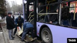 The scene following an explosion at a public transport stop in the rebel-held Ukrainian city of Donetsk, January 22, 2015