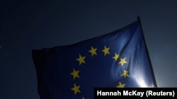 U.K. -- European Union flag carried by anti-brexit protesters during a manifestation is seen in London, Britain, September 4, 2019. 