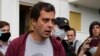 Roman Dobrokhotov, chief editor of The Insider, talks to the media in Moscow on July 28.