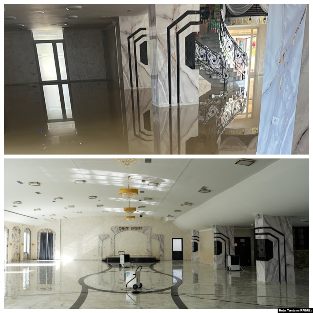 Fotografia lart tregon një nivel të lartë të ujit brenda restorantit të Berishës në fshatin e Klinës pas vërshimeve të janarit.Ai e ka pastruar ujin dhe mbeturinat nga restoranti i tij, siç shihet në fotografinë më poshtë.