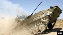 რუსეთის ტანკი გორის მახლობლად. 2008 წლის 19 აგვისტო.