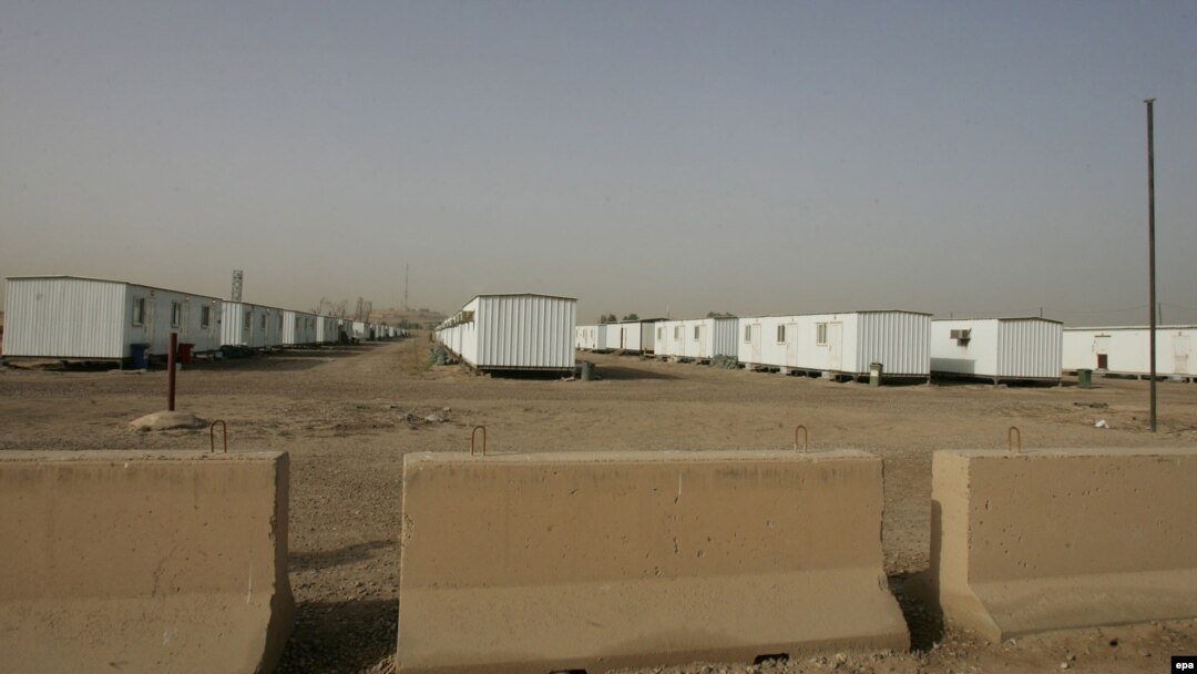 Some 3,000 MKO members were relocated to Camp Liberty (pictured) on the outskirts of Baghdad last year but some 100 people stayed on at Camp Ashraf to deal with leftover property and goods.