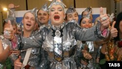 Ukrainian drag queen Verka Serduchka (center) whose nutty ditty "Dancing Lasha Tambai" flabbergasted Eurovision audiences in 2007. 