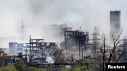 Uzina siderurgică Azovstal distrusă de bombardamentele rusești, Mariupol, 11 mai 2022
