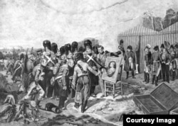 Свита рассматривает портрет 20-месячного сына Наполеона. Картина неизвестного художника.