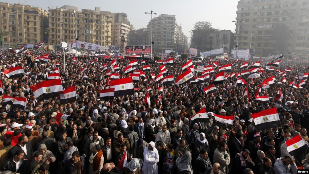 Egyptians celebrated in Cairo on January 25 to mark the first anniversary of the revolt against President Hosni Mubarak, who is now on trial in a capital case over protester deaths.