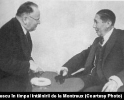 M. Litvinov și N. Titulescu în timpul întâlnirii de la Montreux
