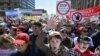 Demonstrators march on May 14 during a protest in Moscow against the city's controversial plan to knock down Soviet-era apartment blocks and redevelop the old neighborhoods.