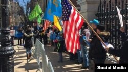 Demonstrators outside the Russian Consulate in New York (file photo)