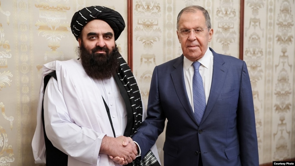 Russian Foreign Minister Sergey Lavrov meeting with the Taliban's Foreign Minister Amir Khan Muttaqi in Russia, October 2024