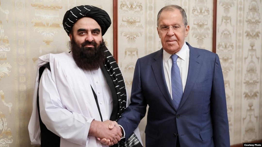 Russian Foreign Minister Sergey Lavrov meeting with the Taliban's Foreign Minister Amir Khan Muttaqi in Russia, October 2024