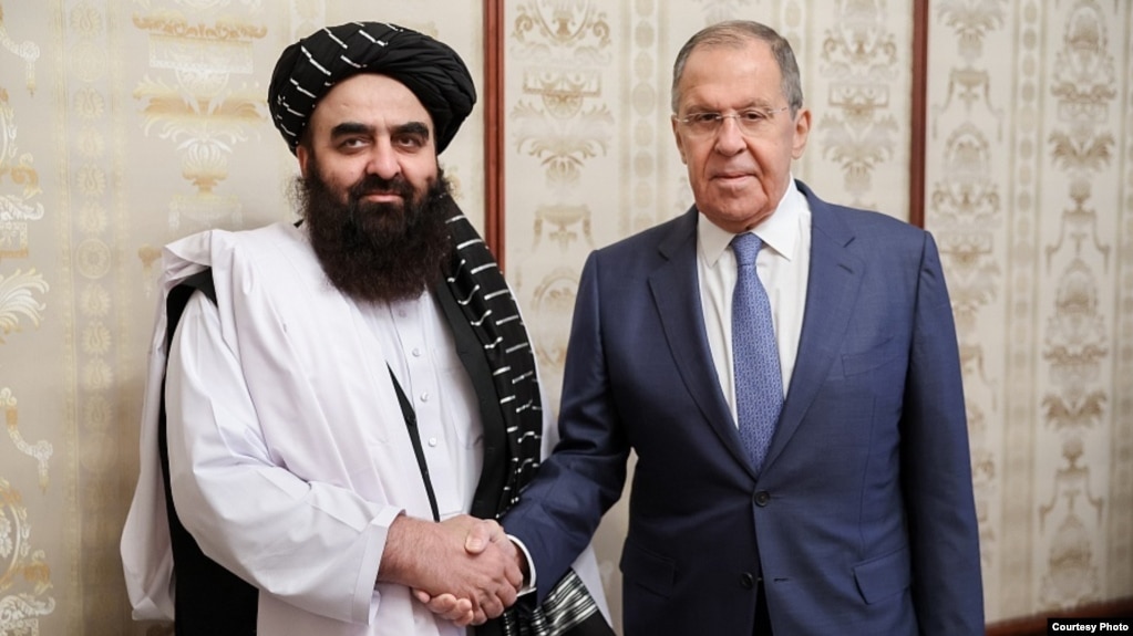 Russian Foreign Minister Sergey Lavrov meeting with the Taliban's Foreign Minister Amir Khan Muttaqi during a visit to Russia in October 2024.