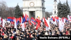 About 8,000 protesters attended arally organized by the Communist opposition in central Chisinau on March 16.