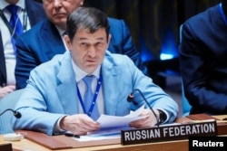Russian Deputy UN Ambassador Dmitry Polyansky addresses the UN Security Council on September 26.