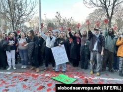 Protesta pas një aksidenti trafiku në bulevardin “Aradhet Partizane” në Shkup, më 31 janar 2025, ku u përplas 22-vjeçarja Frosina Kulakova.