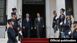 Greece - Greek Prime Minister Alexis Tsipras (R) and Armenian President Serzh Sarkisian meet in Athens, 15Mar2016.