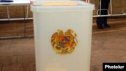 Armenia -- A ballot box at a polling station in Yerevan.