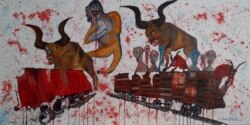 Картина «Куркулі. Потяги смерті. Сибір. Молотов, Сталін, Каганович», намальована разом з дочкою Діаною