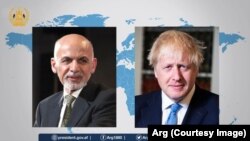 محمداشرف غنی رئیس جمهور افغانستان و بوریس جانسون، صدراعظم بریتانیا