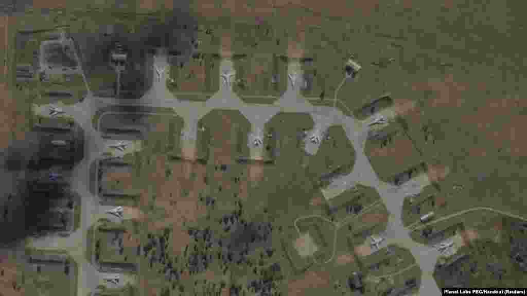 Another satellite image shows the Belaya air base before and after the Ukrainian drone attack.