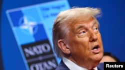 Donald Trump amerikai elnök a hágai NATO-csúcson 2025. június 25-én