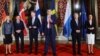 Former Swedish Prime Minister Magdalena Andersson, Swedish Prime Minister Ulf Kristersson, Munich Security Conference Chairman Christoph Heusgen, Bavarian state premier Markus Soeder, Finnish President Sauli Niinisto, and Finnish Prime Minister Sanna Marin deliver a joint statement on February 18.