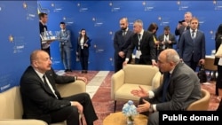 Albania - Armenian Prime Minister Nikol Pashinian and Azerbaijani President Ilham Aliyev meet in Tirana, May 16, 2025.