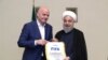 دیدار حسن روحانی با جیانی اینتفانتینو، رئیس فیفا، در جریان سفرش به تهران در اسفند ۹۷