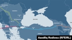 Տրանս-Ադրիատիկ գազատարի քարտեզը՝ ըստ «Ազատության» ադրբեջանական ծառայության