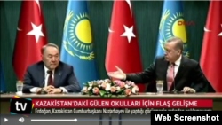 Nursultan Nazarbayev və Recep Tayyip Erdoğan brifinqdə