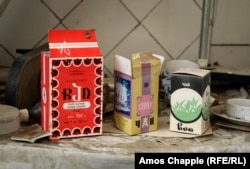 Packets of Soviet-era tea inside the abandoned factory