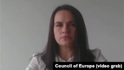 Belarusian opposition leader Svyatlana Tsikhanouskaya spoke via videolink to the Parliamentary Assembly of the Council of Europe (PACE) on September 8. 