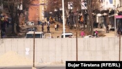 Kosovo - A wall being build in Mitrovica