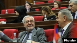 Armenia - Andranik Kocharian of the ruling Civil Contract party (left) attends a session of the parliament, Yerevan, May 6, 2025.