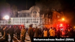 Protesters gather outside the Saudi Embassy in Tehran after the execution of a Shi'ite cleric by Riyadh. 