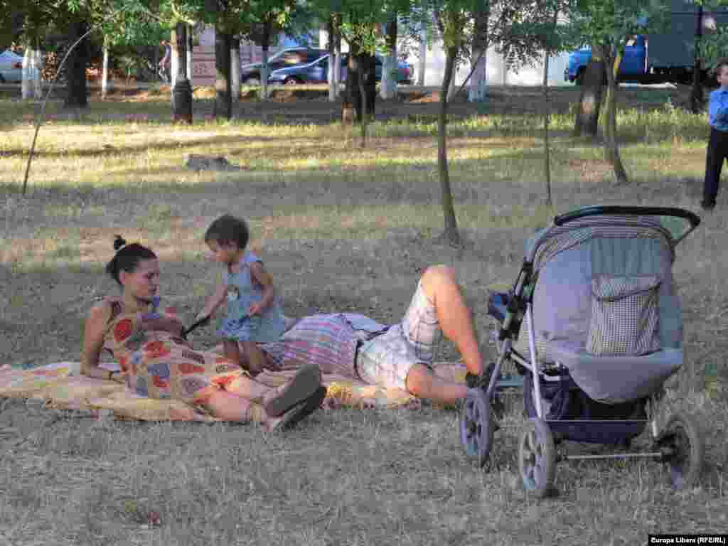 În familie, pe iarba verde pîrjolită de călduri...