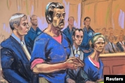 Ніколас Мадуро та його дружина Сілія Флорес у суді Мангеттена, Нью-Йорк, США, 5 січня 2026 року (скетч із зали суду)