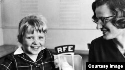 Germany--Olga Kopecka (Valeska) of the Czechoslovak Service (right) and Zdenka Sudova at Radio Free Europe headquarters in Munich, 1965.