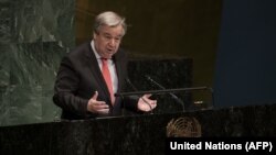 UN Secretary-General Antonio Guterres makes remarks at the opening meeting of the Commission on the Status of Women in New York on March 11.